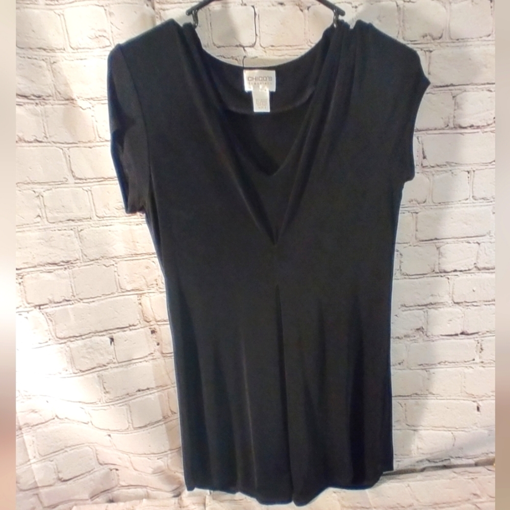 Chicos Travelers Black Sleeveless V Neck Tunic Top Size 0 Minimalist
